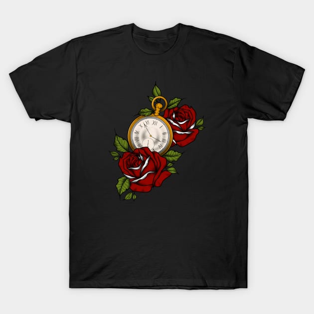 Roses, Clock T-Shirt by DamnedSilence